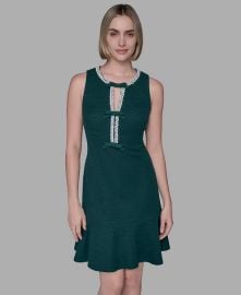 KARL LAGERFELD PARIS Womens Embellished Knit Tweed A-line Dress - Macys at Macys