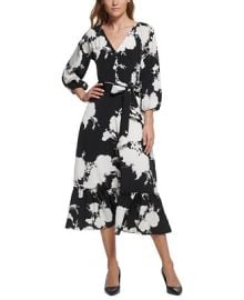 KARL LAGERFELD PARIS Womens Floral-Print Belted Dress - Macys at Macys