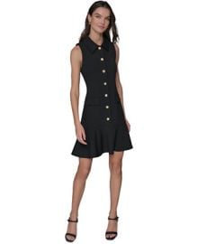 KARL LAGERFELD PARIS Womens Flower-Button Collared Sleeveless Shift Dress - Macys at Macys