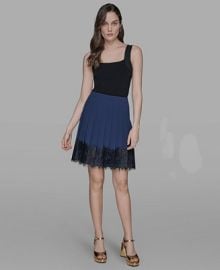 KARL LAGERFELD PARIS Womens Pleated Lace-Trim Mini Skirt - Macys at Macys