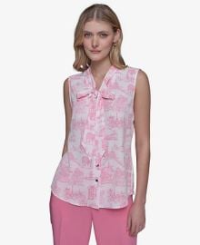 KARL LAGERFELD PARIS Womens Printed Tie-Neck Blouse - Macys at Macys