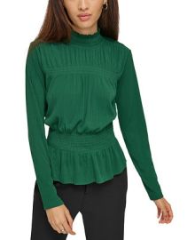 KARL LAGERFELD PARIS Womens Ruffle-Neck Smocked-Waist Top - Macys at Macys