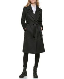 KARL LAGERFELD PARIS Womens Studded Belted Wrap Coat - Macys at Macys