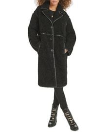 KARL LAGERFELD PARIS Womenx27s Faux-Leather-Trim Teddy Coat - Macyx27s at Macys