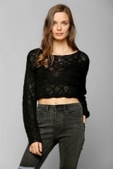 KC By Kill City Boucle Cropped Sweater in black at Urban Outfitters