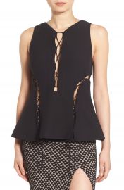 KENDALL   KYLIE Lace-Up Peplum Top in Black at Nordstrom