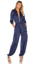 KENDALL   KYLIE Satin Convertible Cargo Jumpsuit in Navy from Revolve com at Revolve