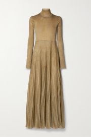 KHAITE Jupiter pleated metallic knitted maxi dress NET-A-PORTER at Net a Porter