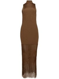 KHAITE Zare Fringed ribbed-knit Maxi Dress Brown at Farfetch