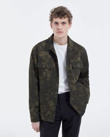 KHAKI COTTON JACKET WITH CAMOUFLAGE PRINT at The Kooples