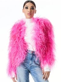 KIDMAN FEATHERED JACKET in WILD PINK ALICE OLIVIA at Alice + Olivia