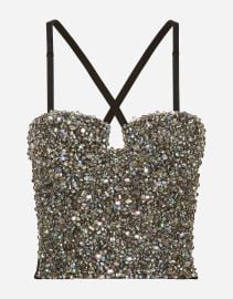 KIM DOLCEGABBANA Corset top with rhinestone embellishment in Multicolor for Women DolceampGabbana at Dolce and Gabbana