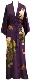 KIMONO Women39s Charmeuse Kimono Robe Long - Peony amp Butterfly - Plum purple Charmeuse Kimono Robes for Women with Floral Designs 54 inches in Length One Size Fits Most at Womens Clothing store at Amazon