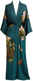 KIMONO Women39s Charmeuse Kimono Robe Long - Peony amp Butterfly - Vintage Teal Blue at  Womens Clothing store at Amazon