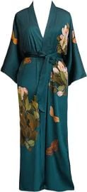 KIMONO Women39s Plus Size Charmeuse Kimono Robe Long - Watercolor Floral - Peony amp Butterfly - Vintage Teal blue Charmeuse Kimono Robes for Women with Floral Designs 54 inches in Length Plus Size at Womens Clothing store at Amazon