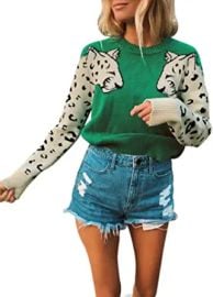 KIRJAUDU Women39s Casual Leopard Printed Patchwork Long Sleeves Knitted Pullover Cropped Sweater Tops at Womens Clothing store at Amazon