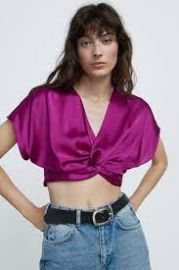 KNOTTED SATIN EFFECT TOP - Purple   United States at Zara