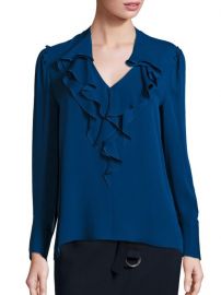 KOBI HALPERIN - Ruffled Slim Silk Top in Blue at Saks Fifth Avenue