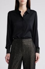 KOBI HALPERIN Bead Detail Stretch Silk Georgette Button-Up Shirt at Nordstrom