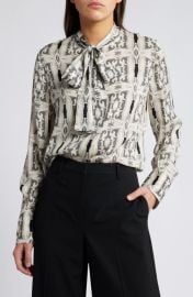 KOBI HALPERIN Gisela Deco Print Tie Neck Stretch Silk Shirt at Nordstrom