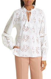 KOBI HALPERIN Winston Cotton Eyelet Blouse in Coral  at Nordstrom