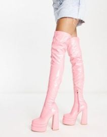 KOI The Redemption over the knee platform boots in pink at ASOS