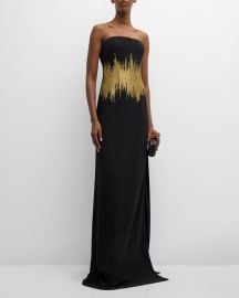 KOLTSON Metallic Embroidered Waist Strapless Cady Bustier Gown at Neiman Marcus