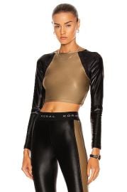 KORAL Sideline Infinity Long Sleeve Crop Top in Coriander Black FWRD at FWRD