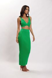 Kaesha Split Midi Knitted Skirt - Green - at Meshki