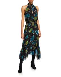 Kaia Printed Asymmetric Halter Dress at Bergdorf Goodman