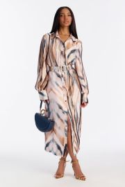 Kaleen Belted Satin Midi Dress - Brown Combo Fashion Nova at Fashion Nova