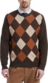 Kallspin Men39s Wool Blend Crewneck Sweater Argyle Long Sleeve Pullover Sweater for Casual Or Dressy Wear at Mens Clothing store at Amazon