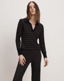 Kamal Knit Polo in Blue amp Brown Stripes NavyDark Umber Multi at Veronica Beard