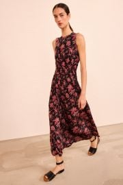Kamaria Ruched Waist Dress - Midnight Lily Sleeveless Floral Print Midi Dress - Ulla Johnson at Ulla Johnson