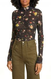 Kanu Ruched Floral Print Mesh Top at Nordstrom