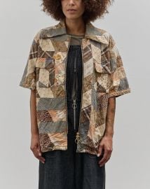 Kapital Drizzle Open Collar Shirt Brown YABANE Quilt Patchwork at Glasswing