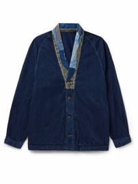 Kapital Tiger Juddbhan Corduroy Trimmed Denim Shirt in Blue at Mr Porter