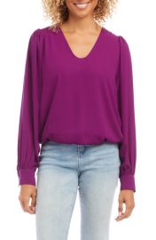 Karen Kane Puff Sleeve V-Neck Crepe Blouse at Nordstrom