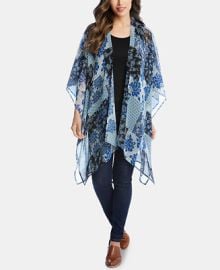 Karen Kane Sheer Patchwork-Print Kimono - Macys at Macys