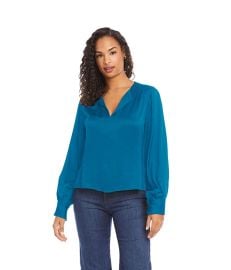 Karen Kane Split Neck Blouse in Teal at Zappos