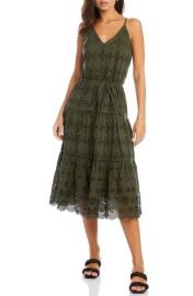 Karen Kane Tiered Eyelet Cotton Sundress in Oli Size Medium at Nordstrom