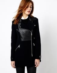 Karen Millen  Karen Millen Coat with Zip Detail and Leather Look Panels at Asos