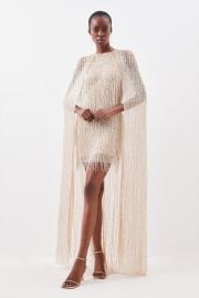 Karen Millen Embellished Fringe Caped Woven Mini Dress at Karen Millen