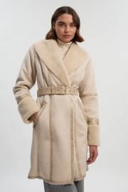 Karen Millen Faux Shearling Snake Tipped Belted Short Cuff and Collar Coat at Karen Millen