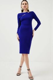 Karen Millen Italian Structured Rib Cross Over Pencil Midi Dress at Karen Millen