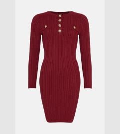 Karen Millen Military Trim Cable Knit Mini Dress in Burgundy at Karen Millen