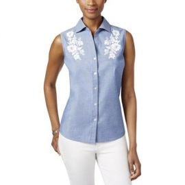 Karen Scott Embroidered Sleeveless Tank Top Petites Chambray at Walmart