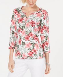 Karen Scott Floral-Print 3 4-Sleeve Top  Created for Macy s   Reviews - Tops - Women - Macy s at Macys