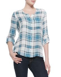 Kariana Plaid-Print Silk Blouse in Blue at Neiman Marcus