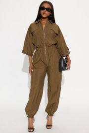 Karima Windbreaker Jogger Jumpsuit - Dark Olive Fashion Nova at Fashion Nova